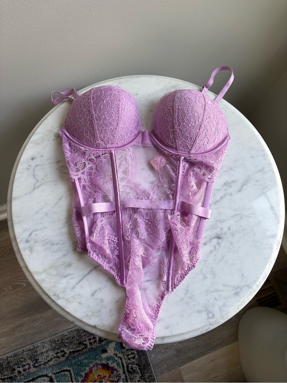 Victoria’s Secret NWT Lilac Lace Corset Bodysuit Teddy Boned Padded S - Picture 4 of 10